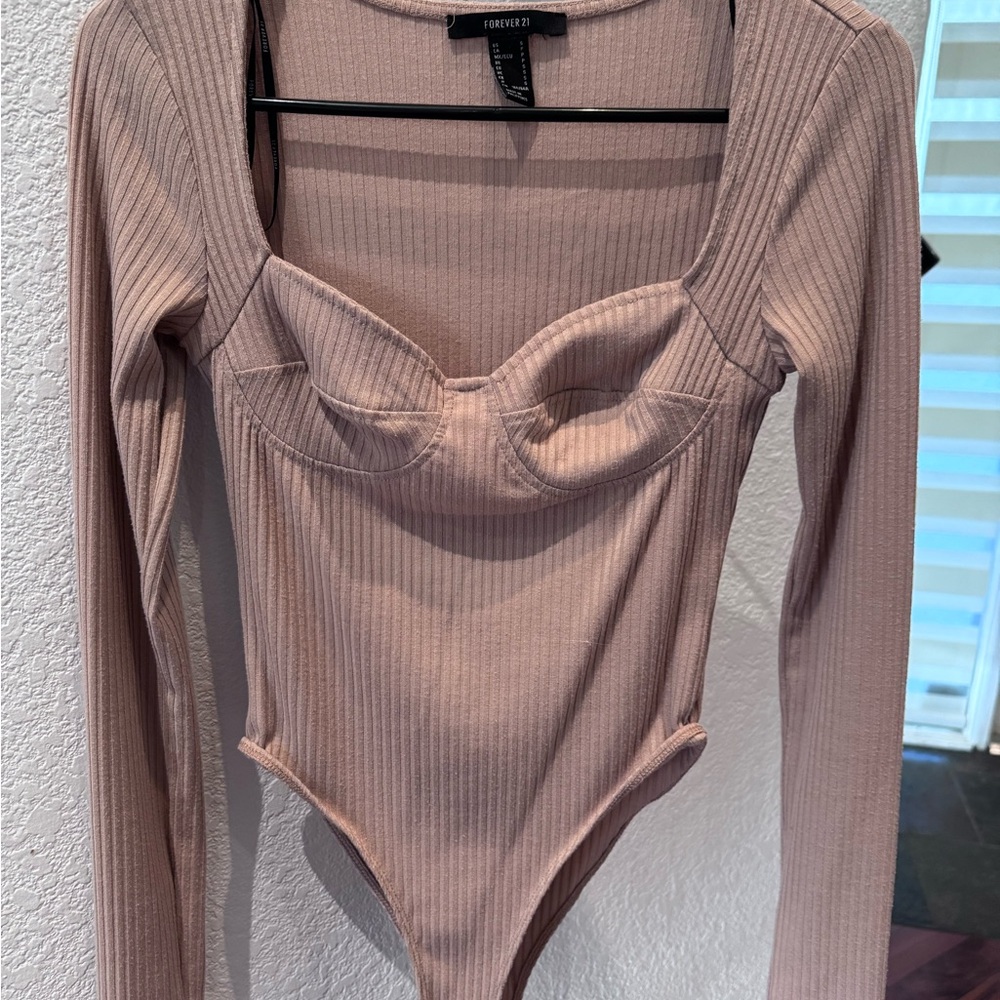 Forever 21 Mauve Ribbed Long Sleeve Bodysuit